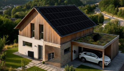 Wärmepumpe neben Wohnhaus 